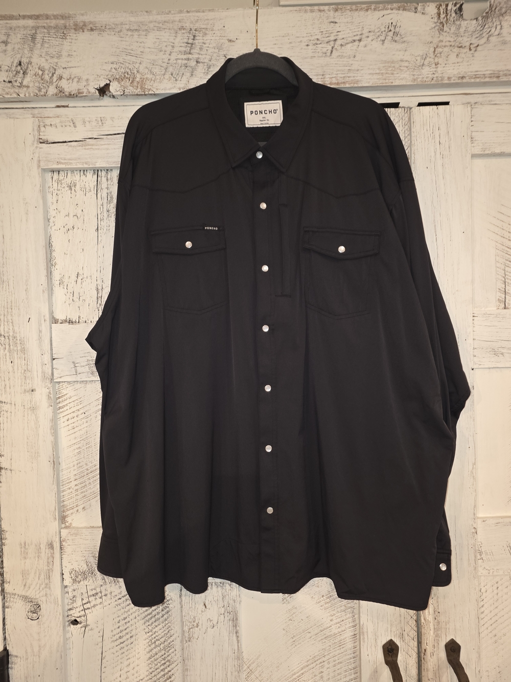 Poncho Black Men's Pearl Snap Western Long Sleeve 3xl